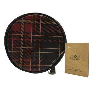 Patricia Nash Diamante Leather Round Zip Jewelry Case Bag Plaid Tartan Red Pouch